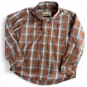 Wrangler Riata Boys XS Plaid Long Sleeve Button Down Shirt Western Cowboy
